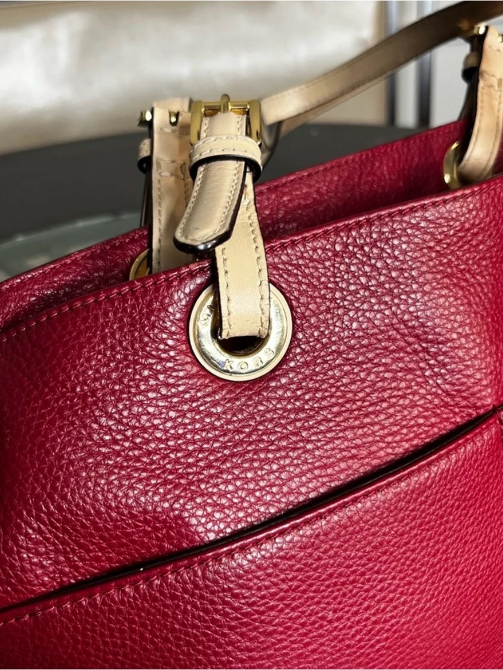 Michael Kors Bedford Red Pebbled Leather Tote Bag